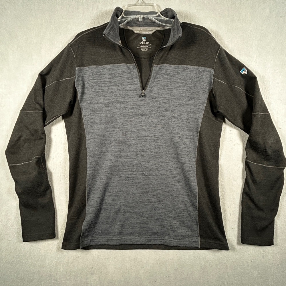 Kuhl Revel 1/4 Zip Pullover Mens Medium Black Gray Colorblock Thumbhole sweater